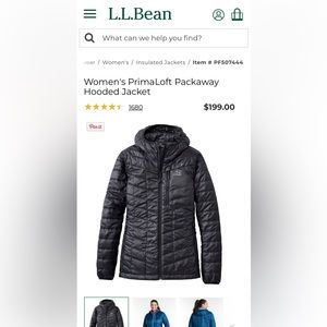 LLBean Primaloft Packaway Hooded Jacket
